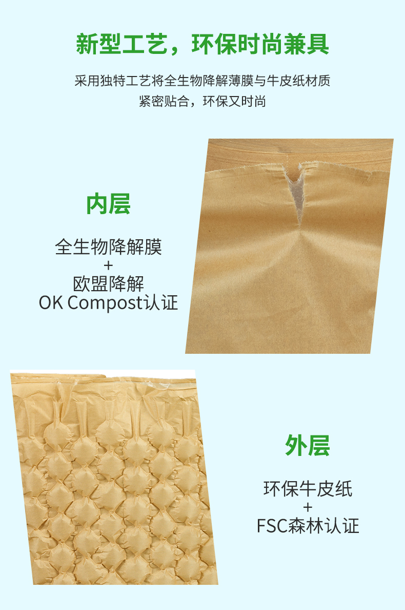 BioAir 纸葫芦膜(纸Wrapper)内层为全生物降解葫芦膜(PBAT)外层为牛皮纸